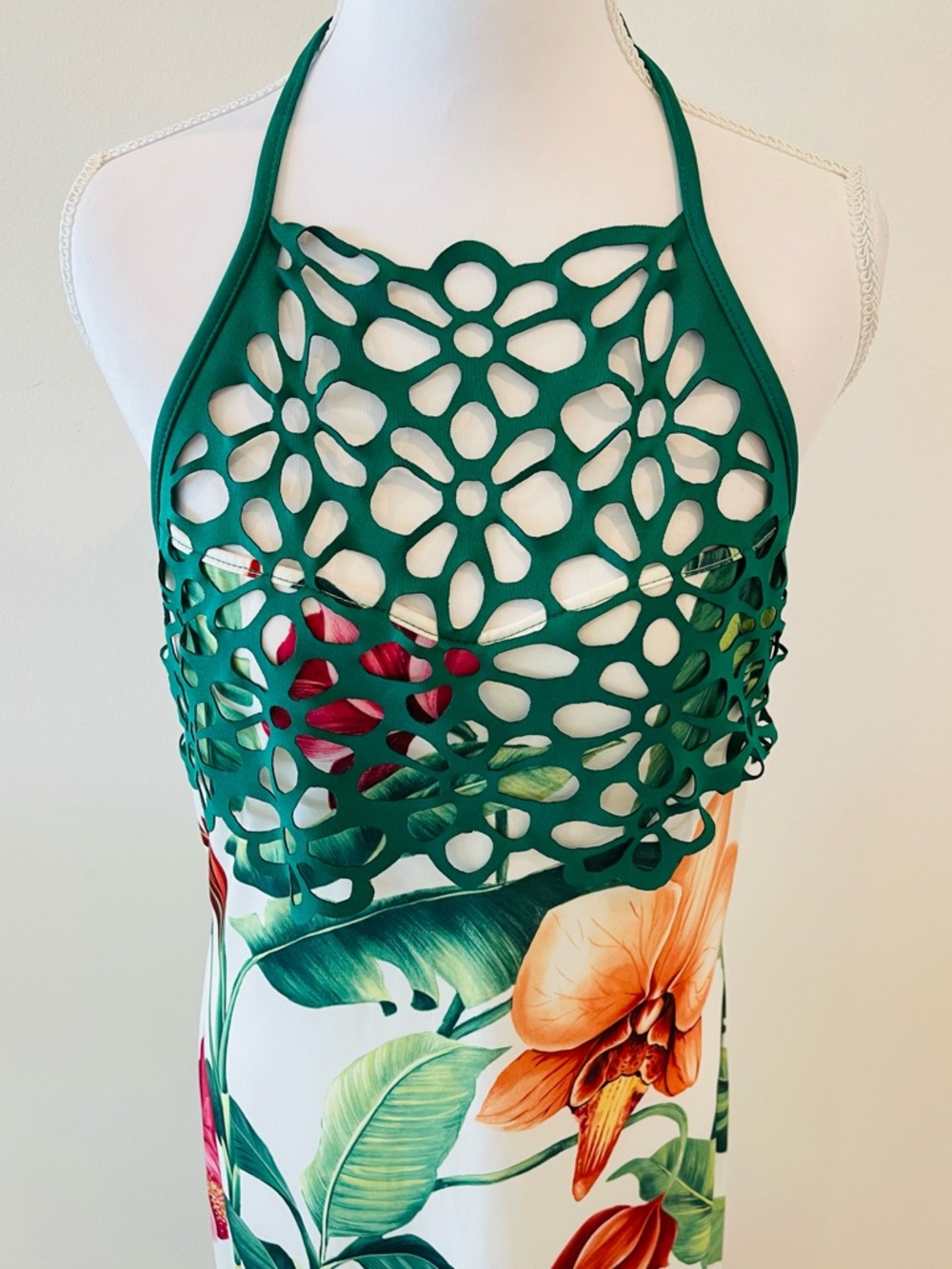 Venus Tropical Maxi Dress Green Cutout Halter Floral Print Size Small